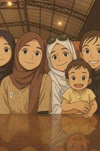 4 girls in gibli effect seating in a table in kavvayi backwater